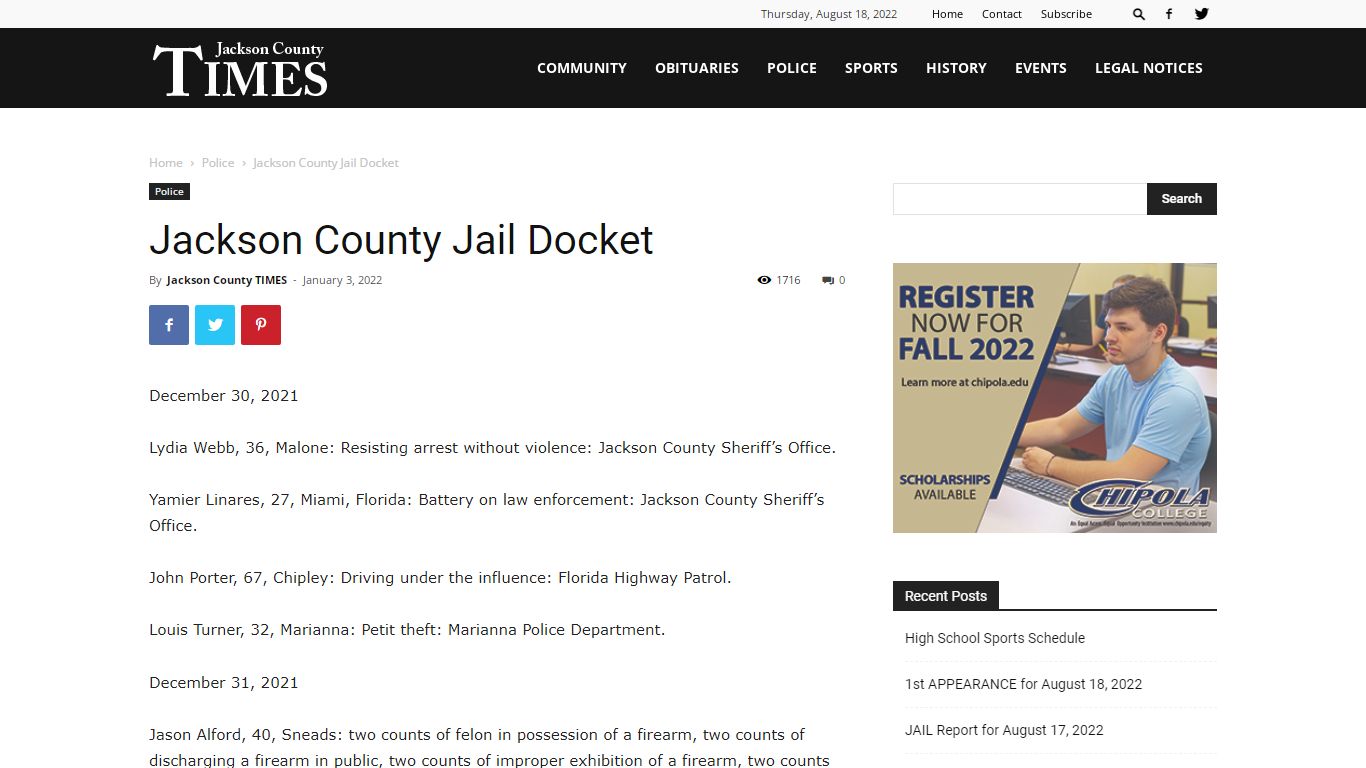 Jackson County Jail Docket - Jackson County Times