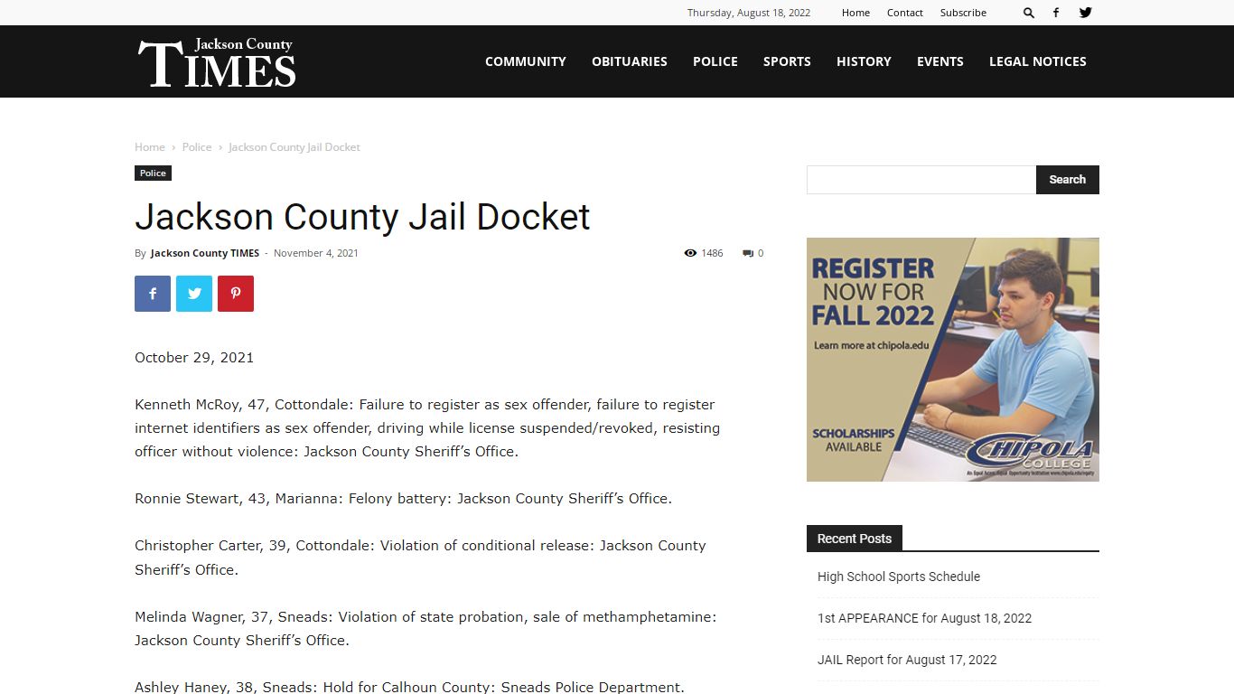 Jackson County Jail Docket - Jackson County Times