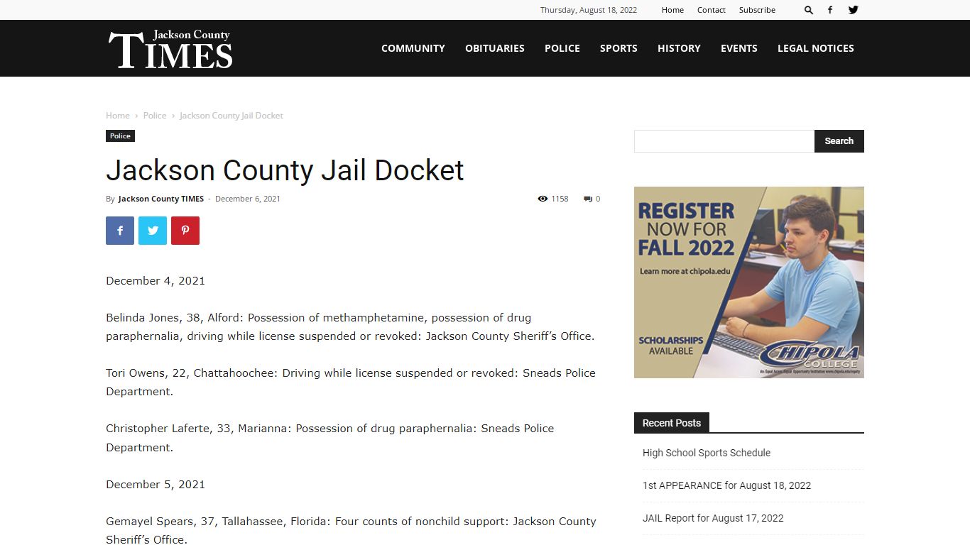 Jackson County Jail Docket - Jackson County Times